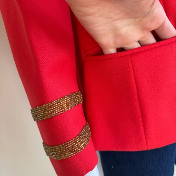 Escada Margaretha Ley Wool Vtg 80s 1980s Poppy Red Gold Nautical Blazer Jacket - Picture 8 of 14